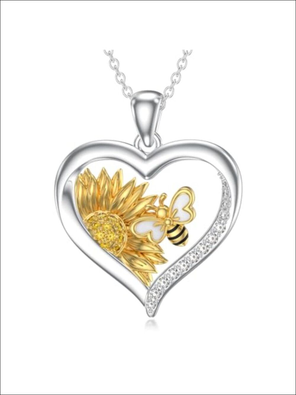 S925 Sterling Silver Sunflower Bee Pendant Necklace Hypoallergenic Gift